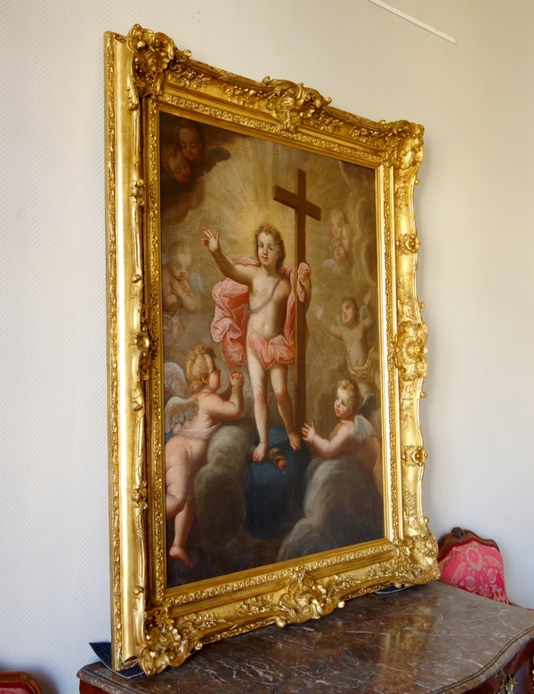 Pierre Staron 1711 : grand tableau d'autel d'époque Louis XIV : l'Enfant Jésus en gloire - 130cm x 160cm