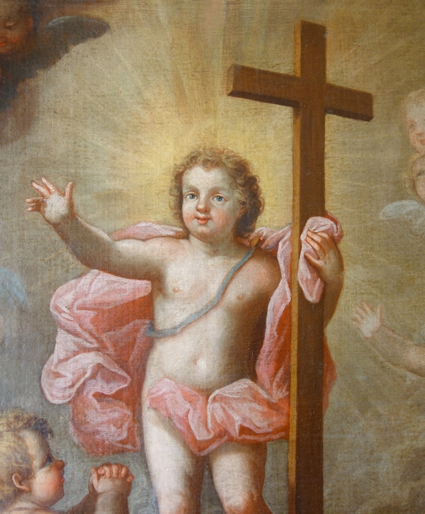 Pierre Staron 1711 : grand tableau d'autel d'époque Louis XIV : l'Enfant Jésus en gloire - 130cm x 160cm