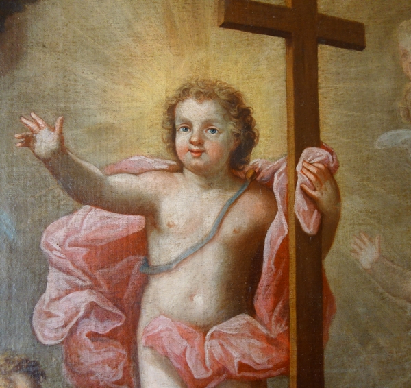 Pierre Staron 1711 : grand tableau d'autel d'époque Louis XIV : l'Enfant Jésus en gloire - 130cm x 160cm