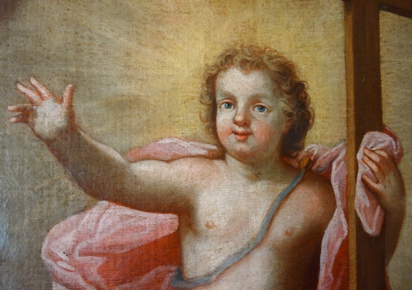 Pierre Staron 1711 : grand tableau d'autel d'époque Louis XIV : l'Enfant Jésus en gloire - 130cm x 160cm