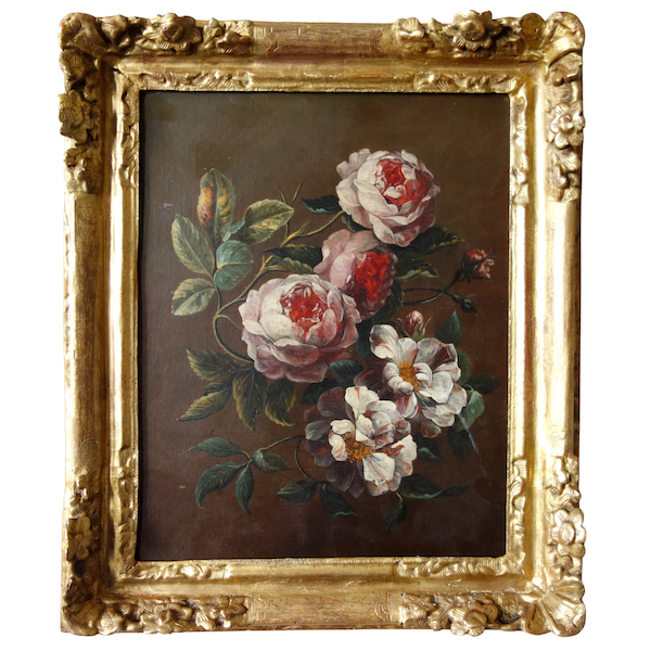 Early 18th century French school : bunch of roses painting - flowers