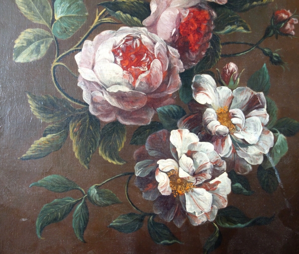 Ecole Française du début XVIIIe siècle, jeté de roses - tableau de fleurs - huile sur toile