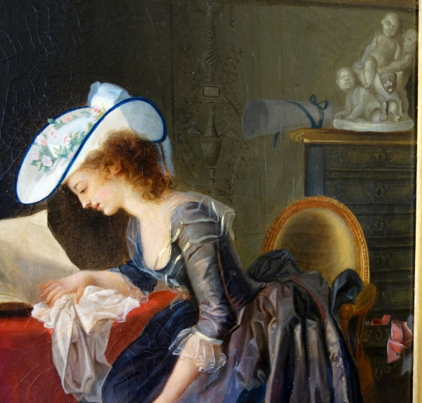 Ecole Française, jeune femme à la lecture sous le règne de Louis XVI - huile sur toile