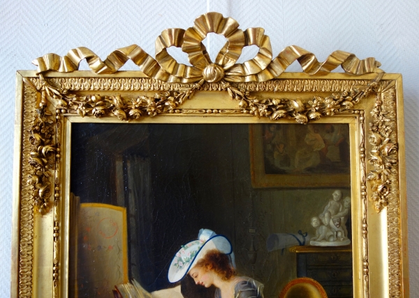 Ecole Française, jeune femme à la lecture sous le règne de Louis XVI - huile sur toile