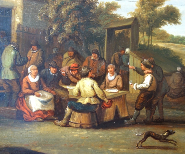 Ecole Flamande du XVIIIe siècle, kermesse de village, suiveur de David Teniers - 86,5cm x 71cm