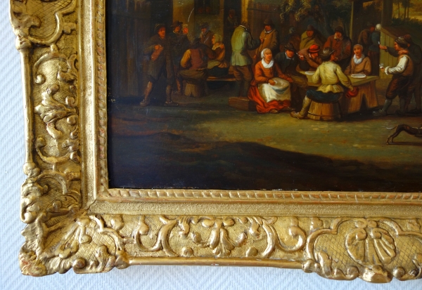 Ecole Flamande du XVIIIe siècle, kermesse de village, suiveur de David Teniers - 86,5cm x 71cm