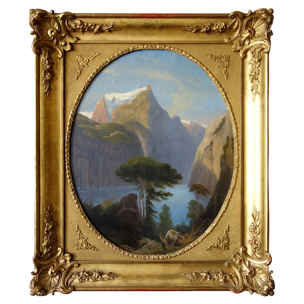 Achille Koetschet : lake in Switzerland - 19th century oil on canvas dated 1881