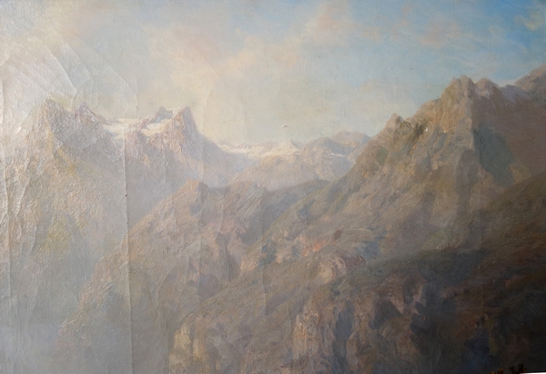 Leberecht Lortet (1826-1901) : large oil on canvas, mountain lake - 55cm x 82,5cm