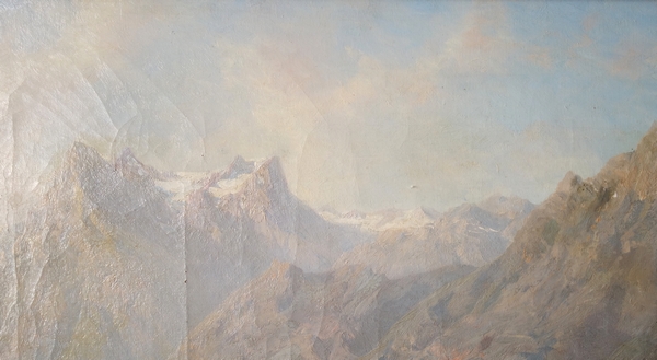 Leberecht Lortet 1826-1901, grand tableau au lac de montagne, huile sur toile - 55cm x 82,5cm