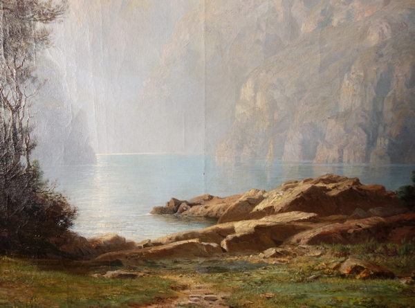 Leberecht Lortet (1826-1901) : large oil on canvas, mountain lake - 55cm x 82,5cm