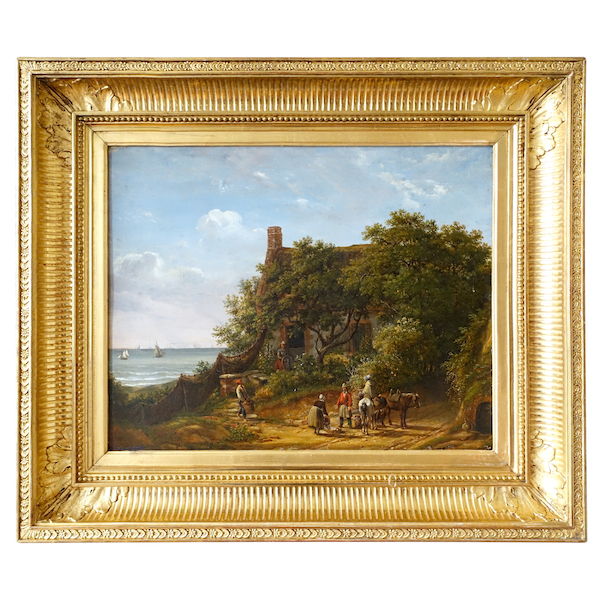 Louis Auguste Gerard : the fish merchant, oil on panel - 63.2cm x 54cm