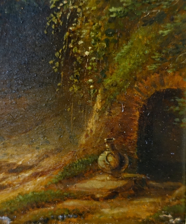 Louis Auguste Gerard : le marchand de poisson, huile sur panneau d'acajou - 63,2cm x 54cm