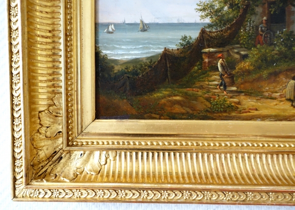 Louis Auguste Gerard : le marchand de poisson, huile sur panneau d'acajou - 63,2cm x 54cm