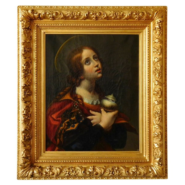 Ecole Italienne du XIXe siècle : Marie-Madeleine d'après Carlo Dolci - 102cm x 89cm 