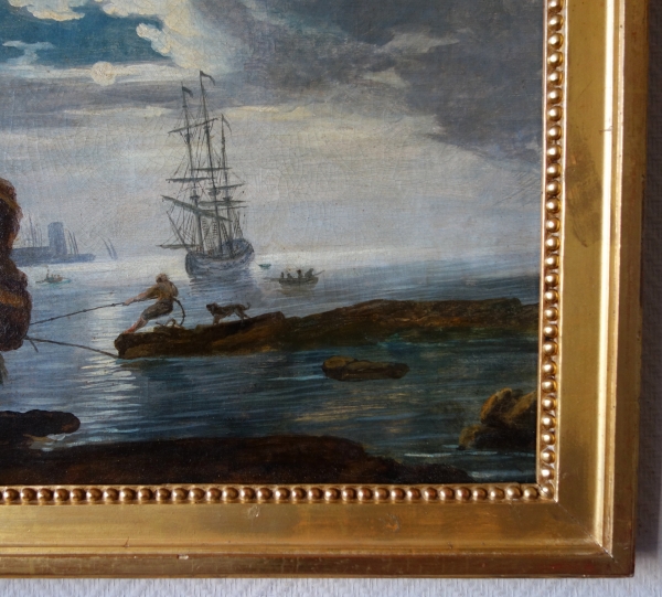Ecole française du XVIIIe siècle : marine au crépuscule dans le goût de Lacroix de Marseille - 87cm x 65,5cm