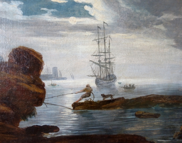 Ecole française du XVIIIe siècle : marine au crépuscule dans le goût de Lacroix de Marseille - 87cm x 65,5cm