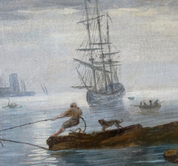 Ecole française du XVIIIe siècle : marine au crépuscule dans le goût de Lacroix de Marseille - 87cm x 65,5cm