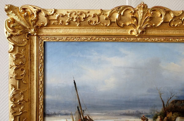 Charles Goureau : marine - le retour de pêche en Bretagne, Huile sur toile du XIXe Siècle - 68cm x 44cm
