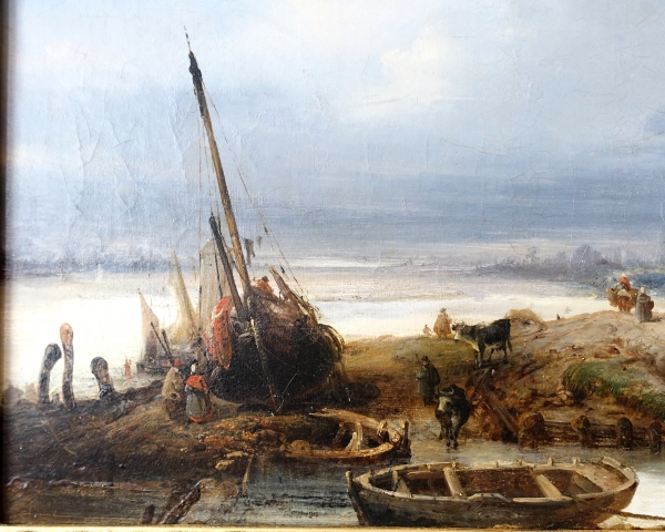 Charles Goureau : marine - le retour de pêche en Bretagne, Huile sur toile du XIXe Siècle - 68cm x 44cm