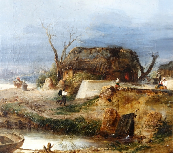 Charles Goureau : marine - le retour de pêche en Bretagne, Huile sur toile du XIXe Siècle - 68cm x 44cm