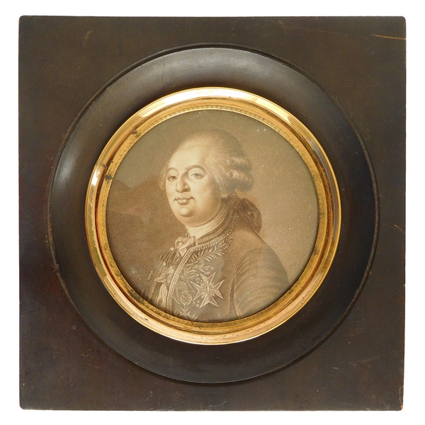 Grande miniature royaliste - portrait gravure de Louis XVI époque Restauration