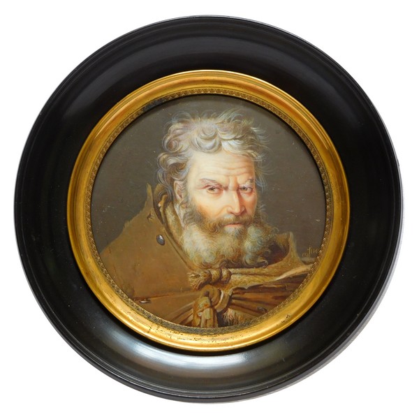 Miniature portrait of a Russian beggar, early 19th century paint on ivory