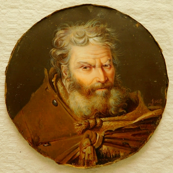 Miniature portrait of a Russian beggar, early 19th century paint on ivory