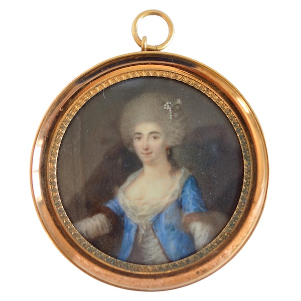 Portrait miniature d'aristocrate en perruque d'époque Louis XVI - XVIIIe siècle