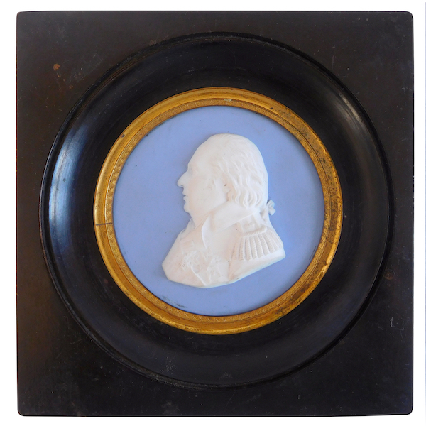 Miniature portrait of King of France Louis XVIII, Sevres porcelain biscuit, 19th century 