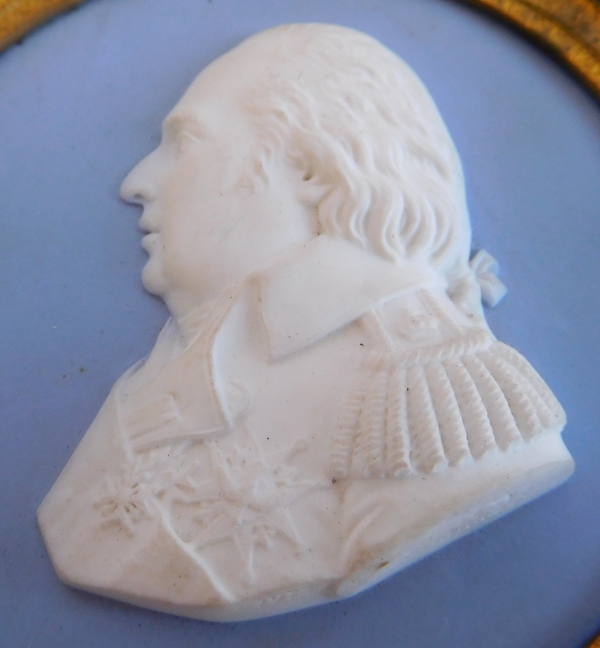 Miniature portrait of King of France Louis XVIII, Sevres porcelain biscuit, 19th century 