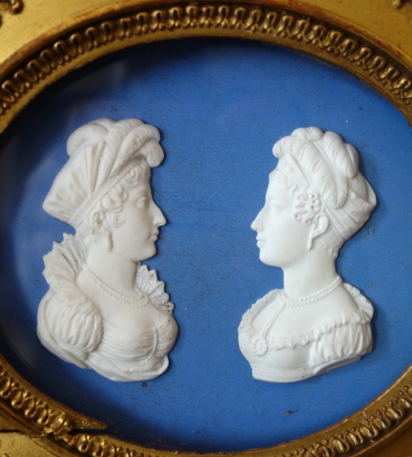 Sevres : biscuit portraits of Duchess of Angouleme and Duchess of Berry in the style of Wedgwood