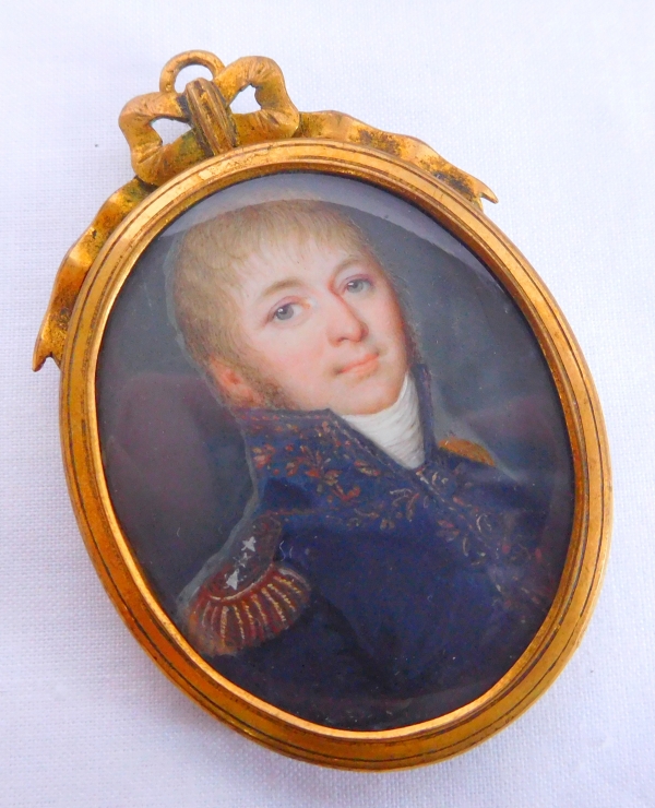 Miniature painting on ivory : portrait of a General of French Empire, 19th century