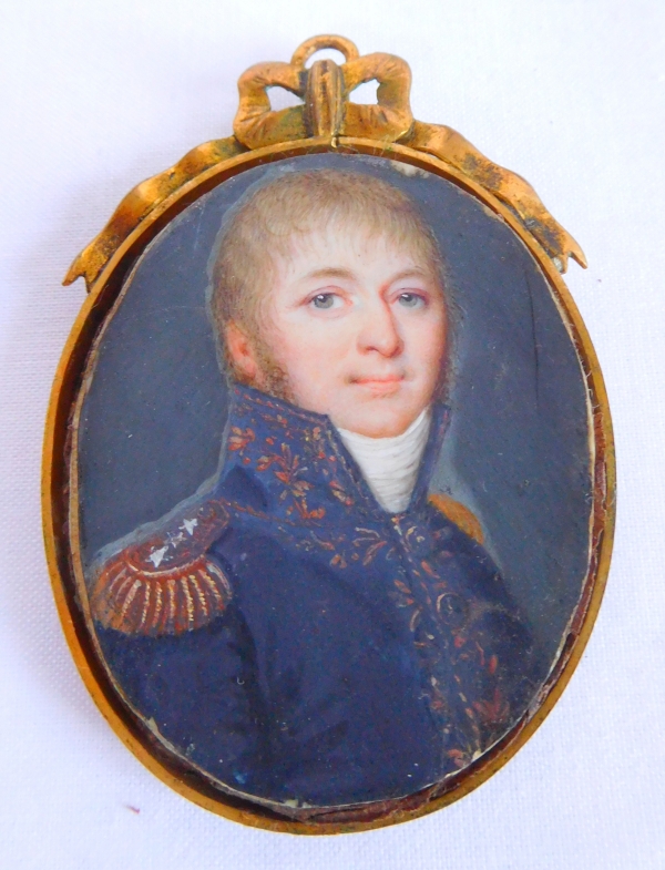 Miniature painting on ivory : portrait of a General of French Empire, 19th century