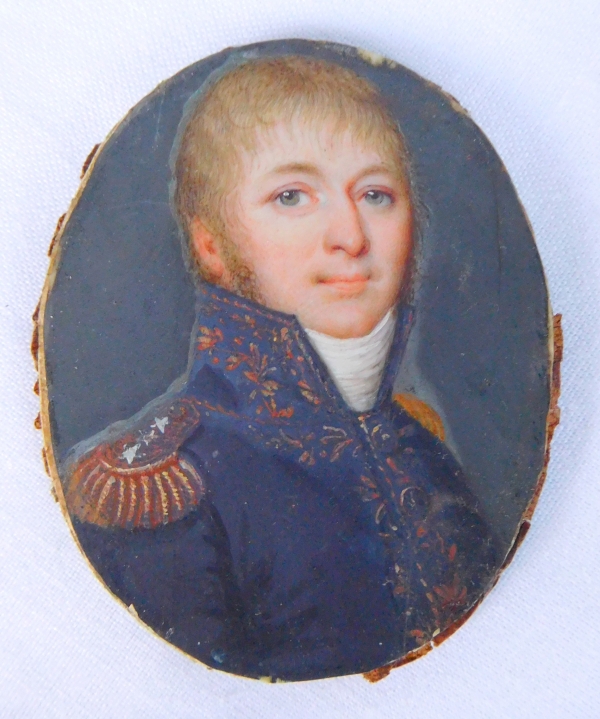 Miniature painting on ivory : portrait of a General of French Empire, 19th century