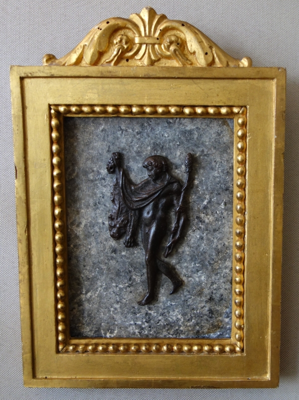 Grand Tour - pair of miniature bronzes picturing Apollo and Hercules, gilt wood frames