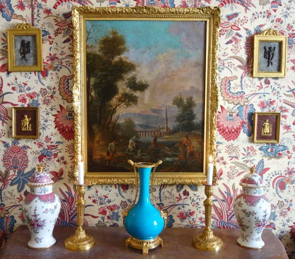 Grand Tour - pair of miniature bronzes picturing Apollo and Hercules, gilt wood frames