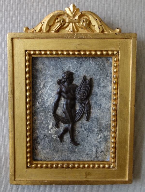 Grand Tour - pair of miniature bronzes picturing Apollo and Hercules, gilt wood frames