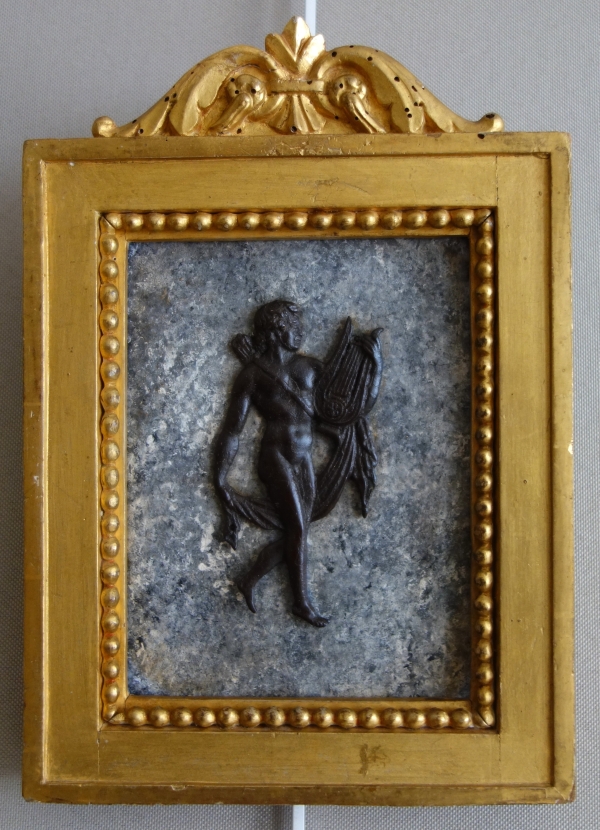 Grand Tour - pair of miniature bronzes picturing Apollo and Hercules, gilt wood frames