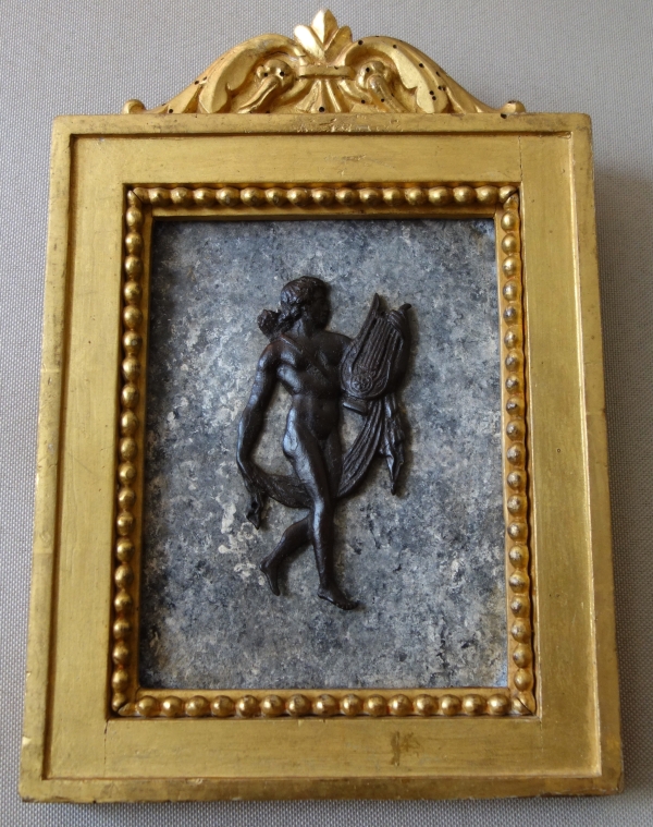 Grand Tour - pair of miniature bronzes picturing Apollo and Hercules, gilt wood frames