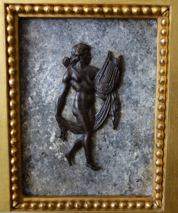 Grand Tour - pair of miniature bronzes picturing Apollo and Hercules, gilt wood frames