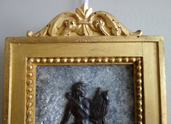 Grand Tour - pair of miniature bronzes picturing Apollo and Hercules, gilt wood frames