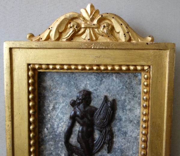 Grand Tour - pair of miniature bronzes picturing Apollo and Hercules, gilt wood frames