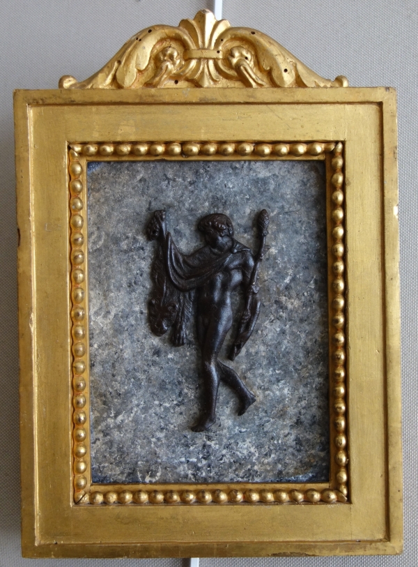 Grand Tour - pair of miniature bronzes picturing Apollo and Hercules, gilt wood frames