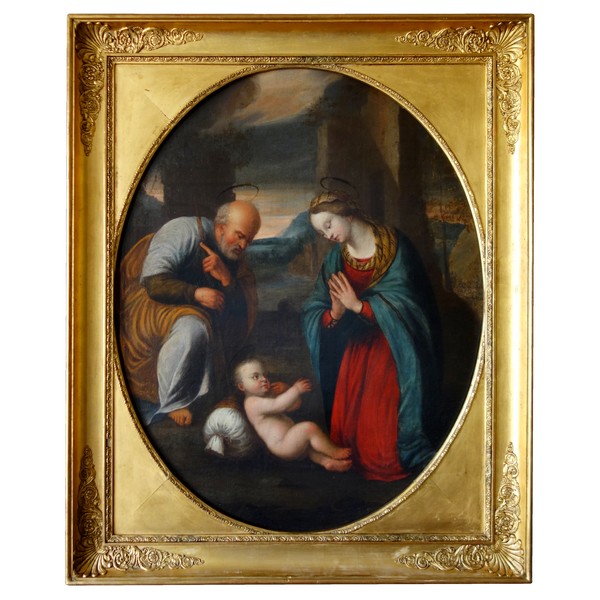 17th century Italian school, Holy Family after Raphael - Oil on canvas 78cm x 98cm into an Empire frame