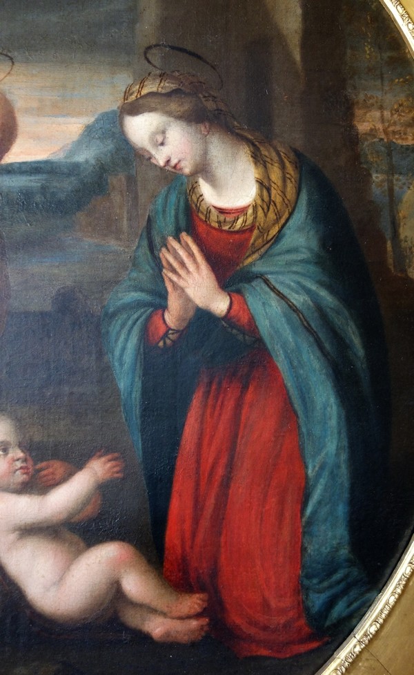 Ecole Italienne du XVIIe siècle, Sainte Famille d'après Raphael - HST 78cm x 98cm, cadre Empire