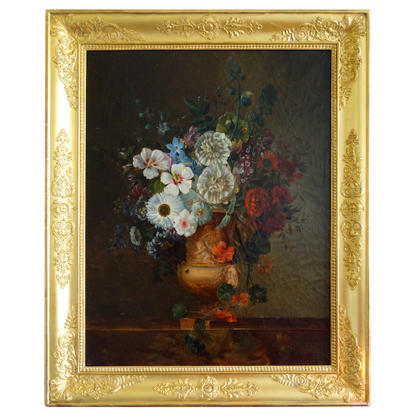 Nature morte début XIXe siècle, suiveur de van Spaendonck : bouquet de fleurs - 71cm x 85cm