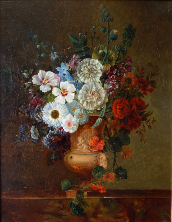 Nature morte début XIXe siècle, suiveur de van Spaendonck : bouquet de fleurs - 71cm x 85cm