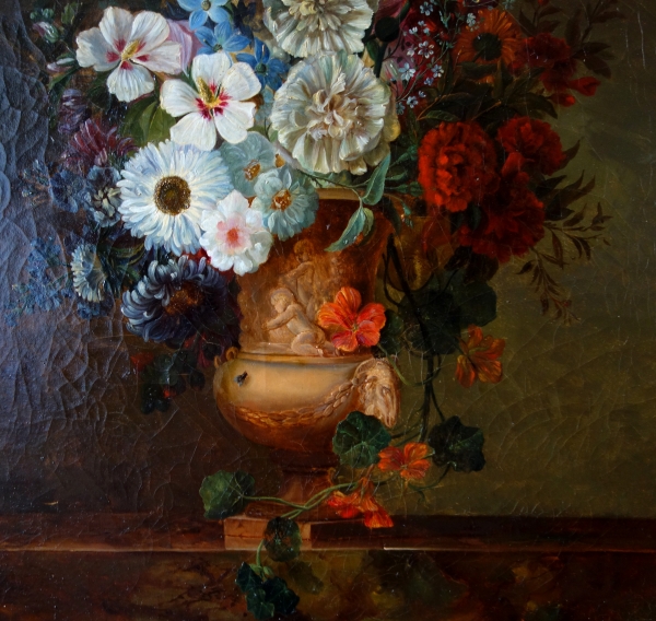 Nature morte début XIXe siècle, suiveur de van Spaendonck : bouquet de fleurs - 71cm x 85cm