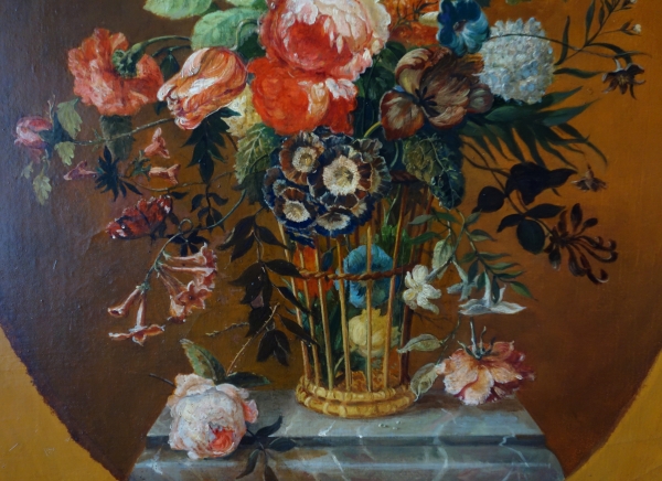 19th century French school, still life painting : flowers in a basket circa 1800 - 69cm x 63cm