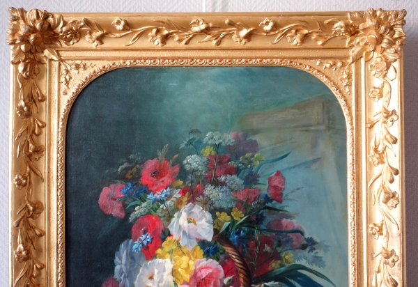 19th century French school : flowers in a basket, large oil on canvas signed Georges Viard